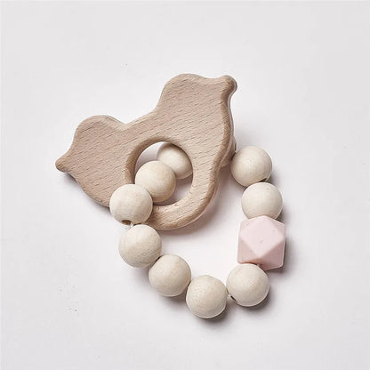 Hochet de dentition en bois de hêtre pour bébé