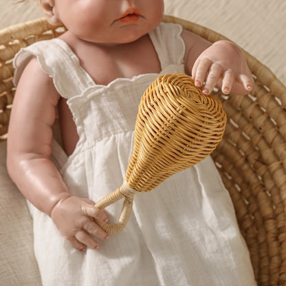 Hochet en bois avec anneau de dentition pour bébé