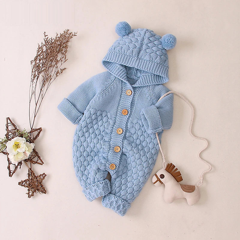 Combinaison tricotée capuche oreilles d’ours
