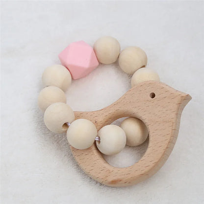 Hochet de dentition en bois de hêtre pour bébé