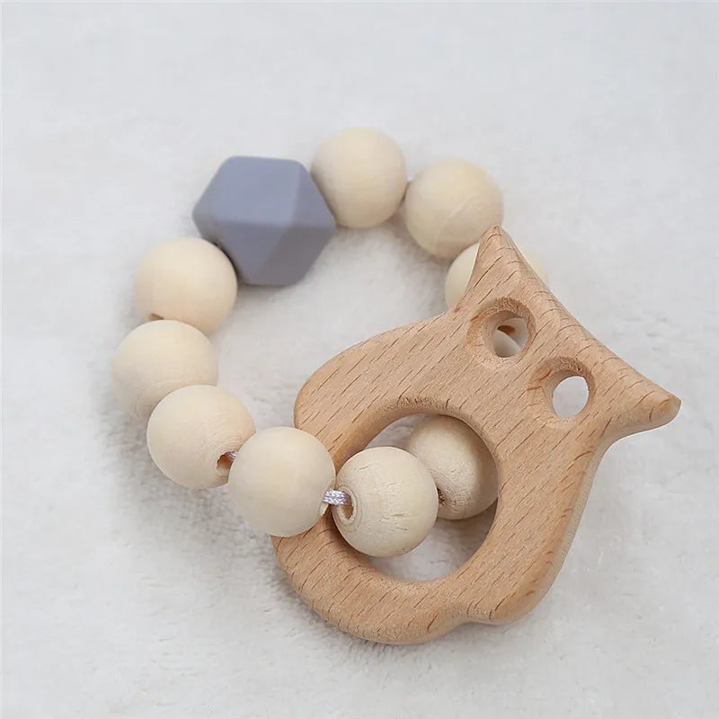 Hochet de dentition en bois de hêtre pour bébé