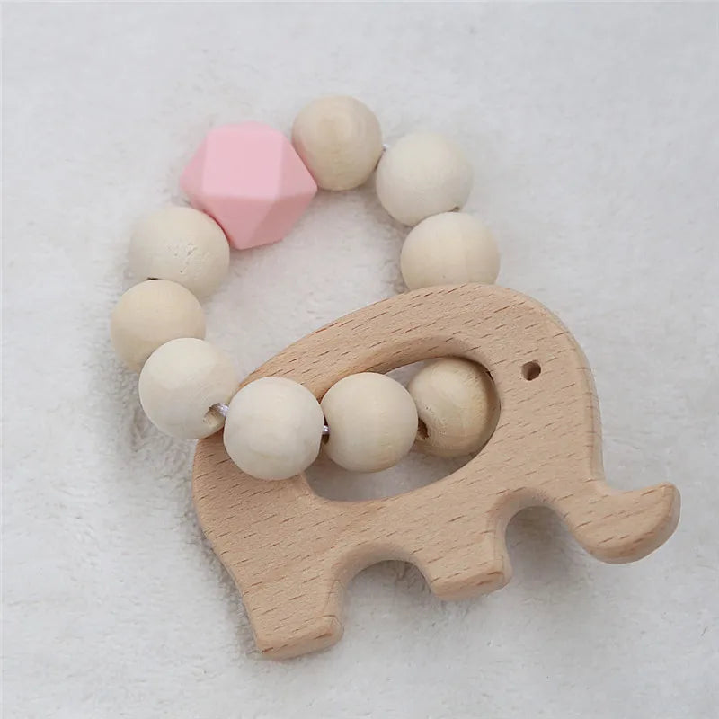 Hochet de dentition en bois de hêtre pour bébé