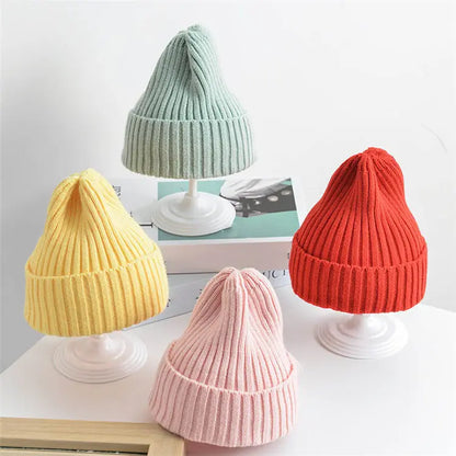Bonnet tricoté côtelé pour bébés filles et garçons
