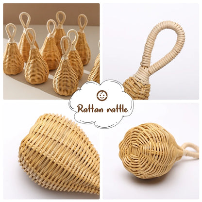 Hochet en bois avec anneau de dentition pour bébé