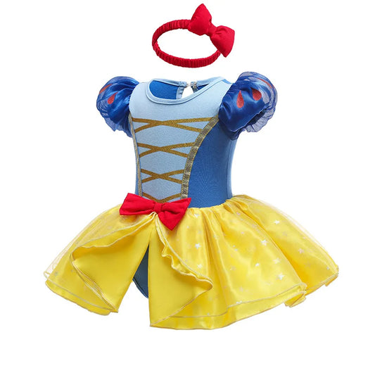 Déguisement bébé robe de Blanche Neige avec serre-tête gros nœud rouge
