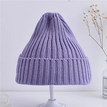 Bonnet tricoté côtelé pour bébés filles et garçons