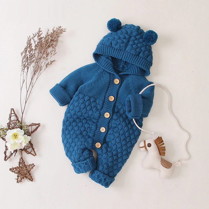 Combinaison tricotée capuche oreilles d’ours