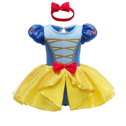 Déguisement bébé robe de Blanche Neige avec serre-tête gros nœud rouge