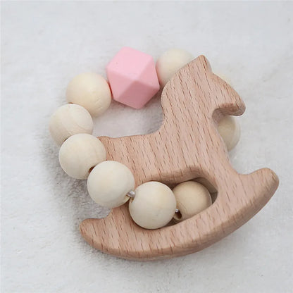 Hochet de dentition en bois de hêtre pour bébé