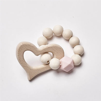 Hochet de dentition en bois de hêtre pour bébé