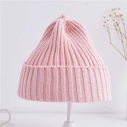 Bonnet tricoté côtelé pour bébés filles et garçons