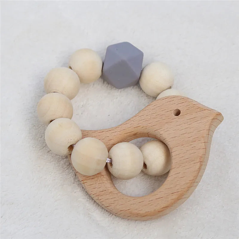 Hochet de dentition en bois de hêtre pour bébé