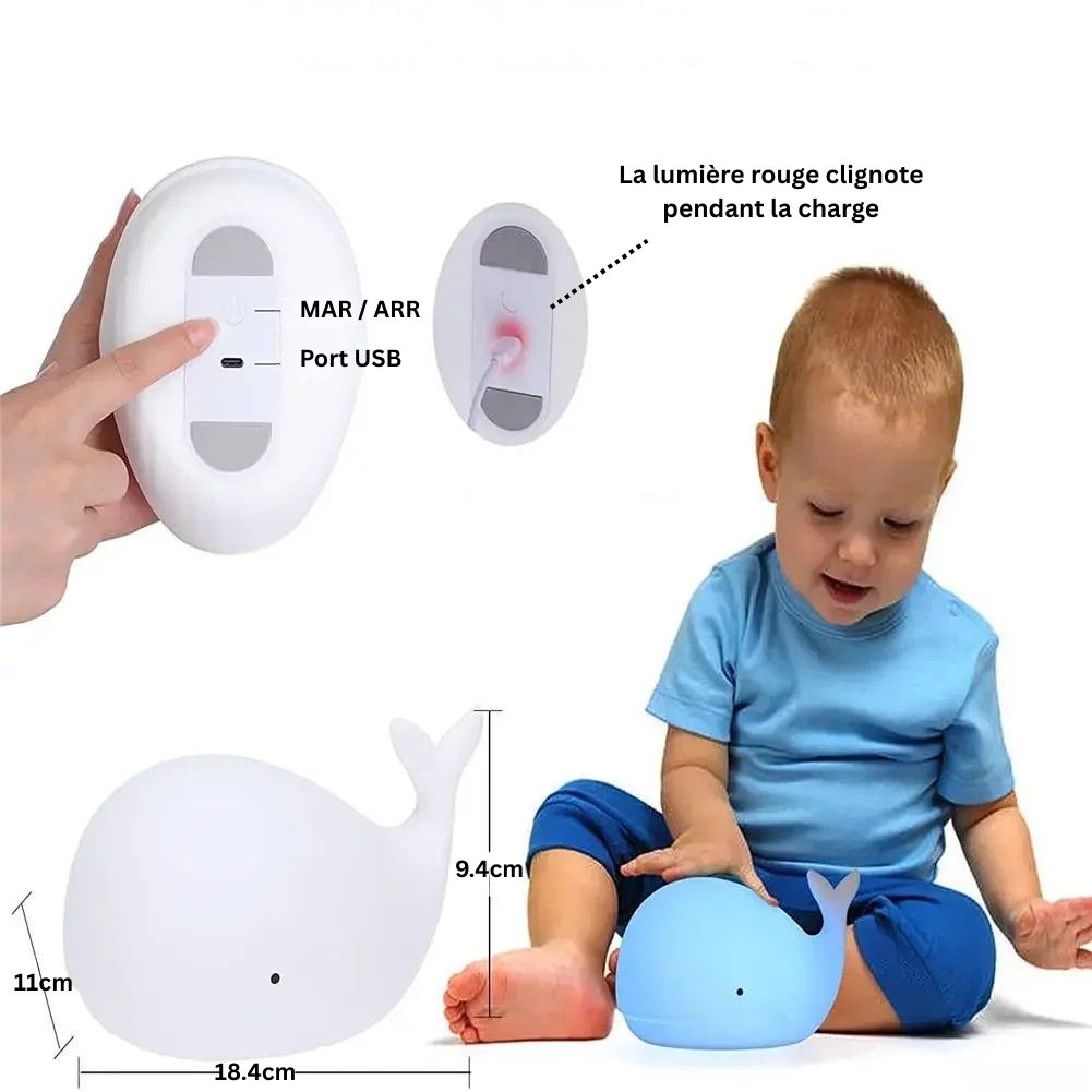 Veilleuse LED mignonne en forme de baleine