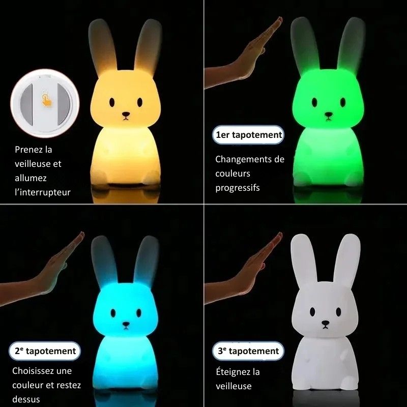 Veilleuse lapin en silicone aux couleurs changeantes