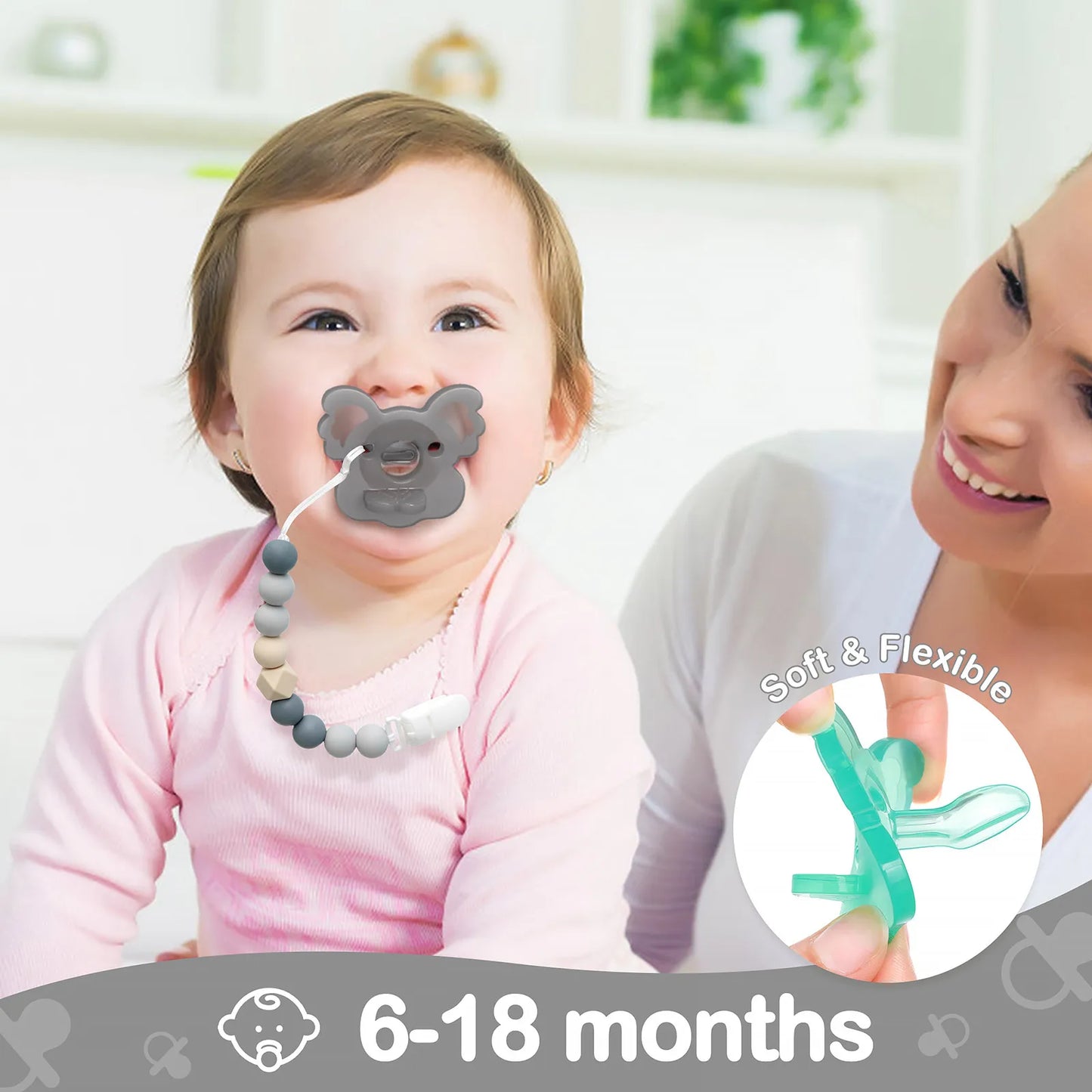 Pack de 2 sucettes en forme de koala avec attache-tétine