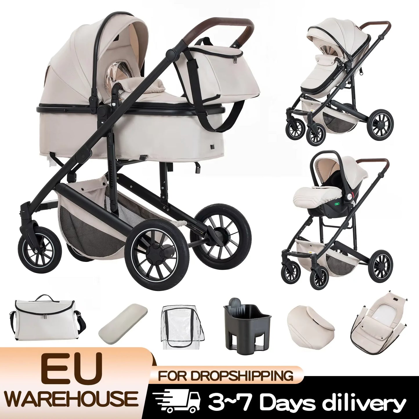 Poussette 3-en-1 moderne pour bébé