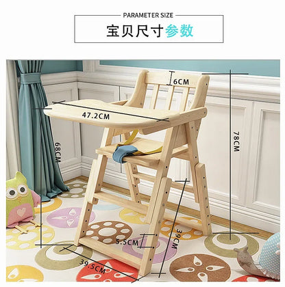 Chaise haute en bois pliable pour bébé