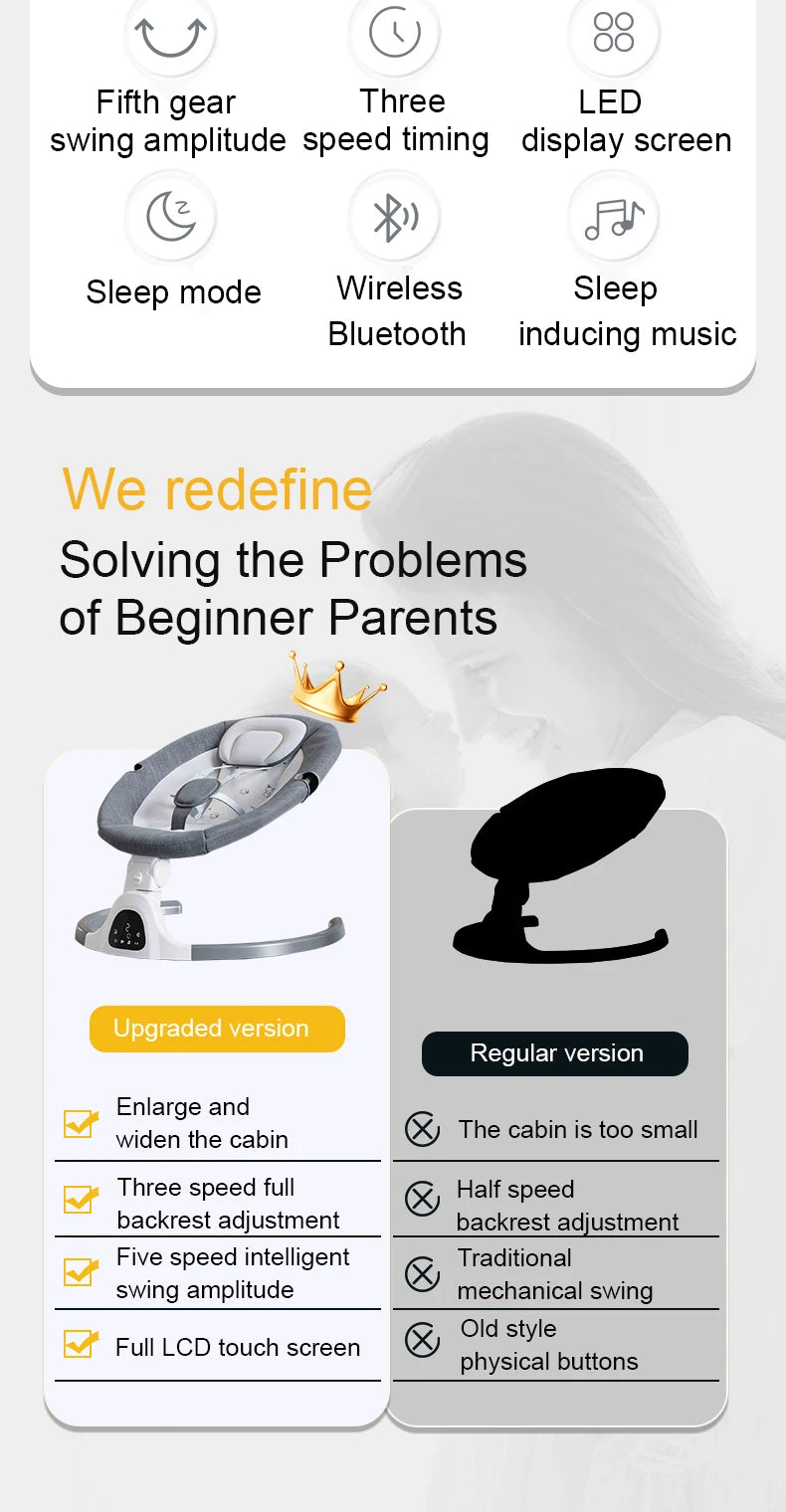 Berceau électrique et musical télécommandé pour bébé avec connexion Bluetooth