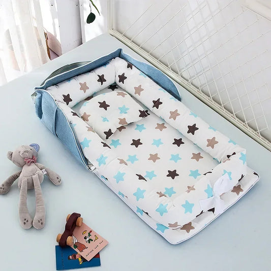 Réducteur de lit bébé pliable bleu avec étoiles