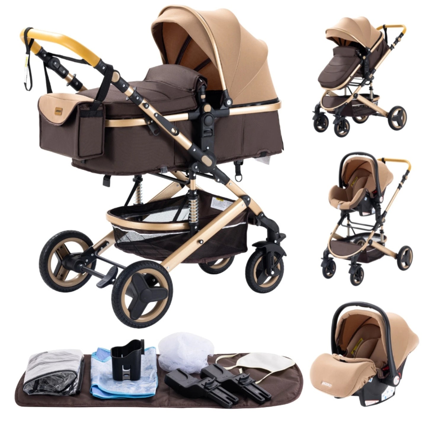 Poussette luxueuse 3 en 1 pour nouveau-né pliable