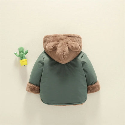 Manteau épais chaud en velours à capuche motif oreille d’ours