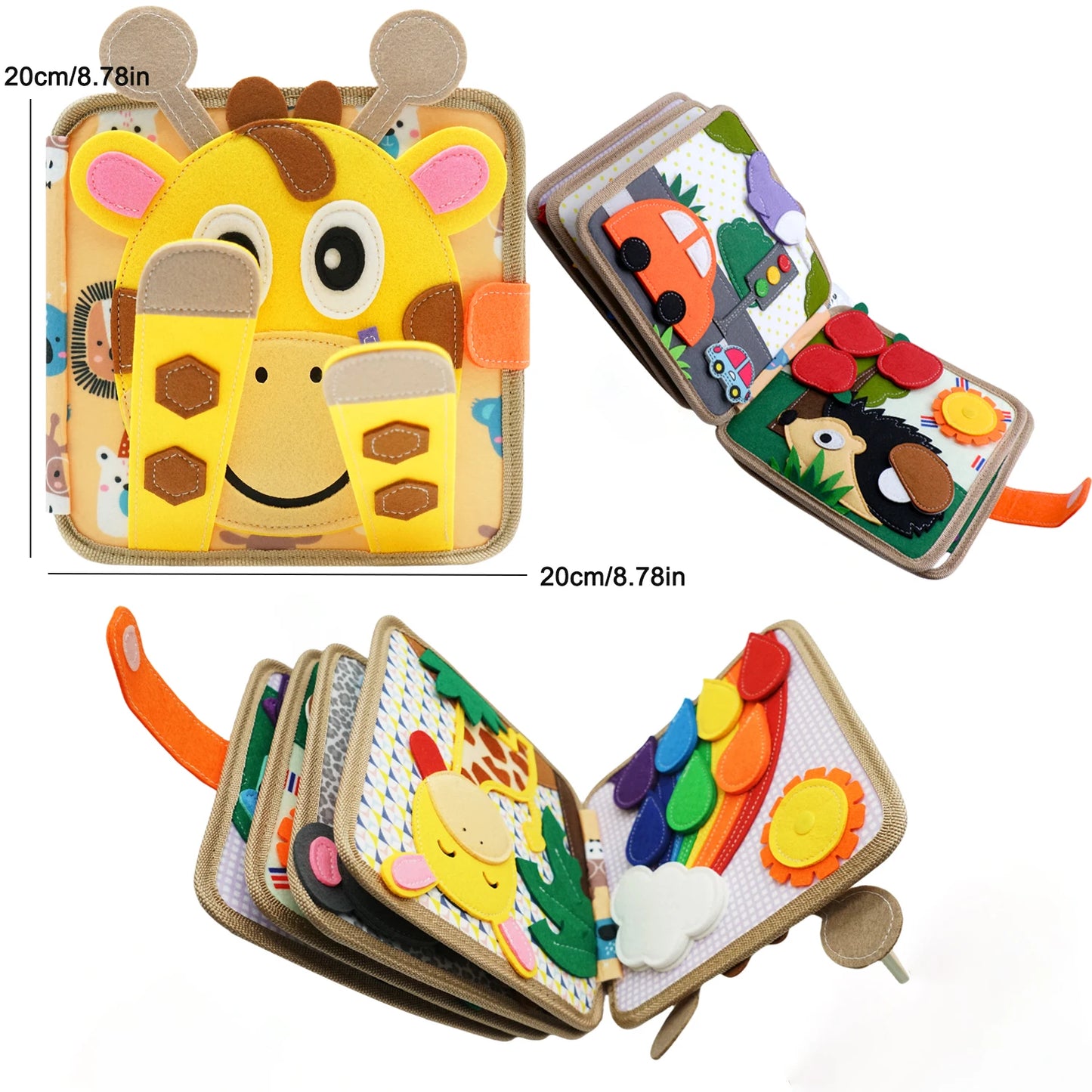 Livre sensoriel montessori avec tête de girafe