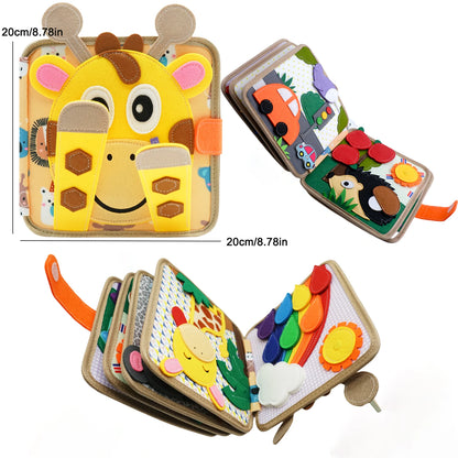 Livre sensoriel montessori avec tête de girafe
