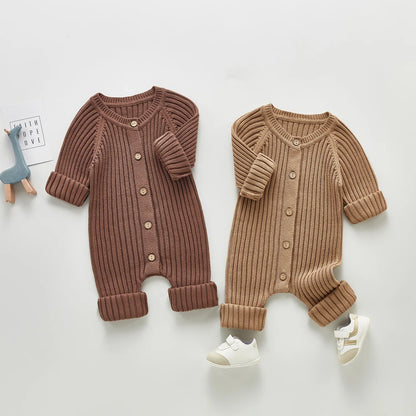 Barboteuse à manches longues tissu côtelé pour bébé