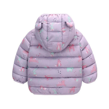 Doudoune bébé fille violette avec capuche à petites oreilles