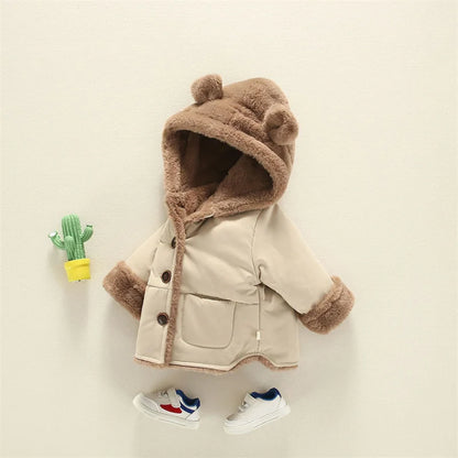 Manteau épais chaud en velours à capuche motif oreille d’ours