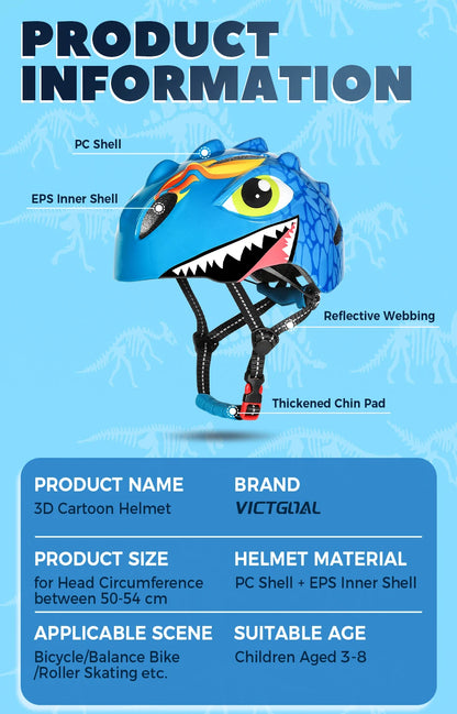 Casque de vélo à motif de dinosaure 3D pour enfants