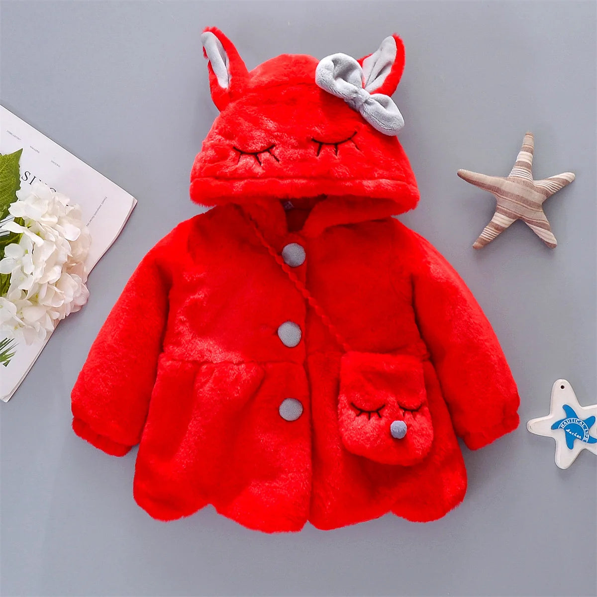 Manteau en peluche avec oreilles de lapin pour bébés