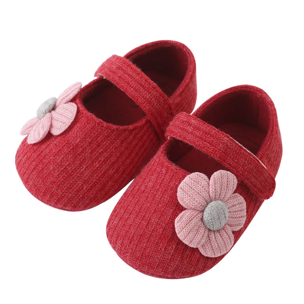 Chaussures en coton à motif de fleur pour nouveau-né
