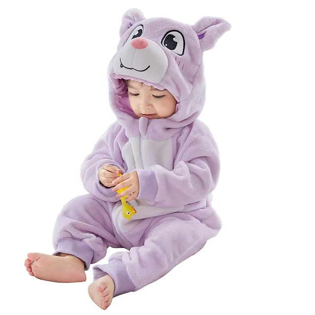 Combinaison pyjama doux à capuche d’animaux pour bébé