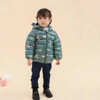 Doudoune bébé verte avec capuche à petites oreilles