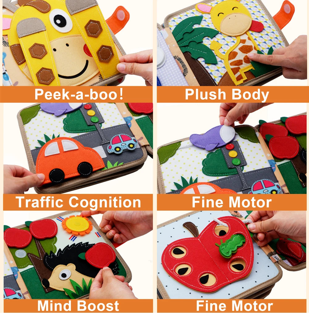 Livre sensoriel montessori avec tête de girafe