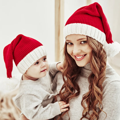 Joli Bonnet de Noël à pompon unisexe pour maman et bébé