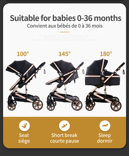 Poussette trio 3 en 1 pour bébé pliable