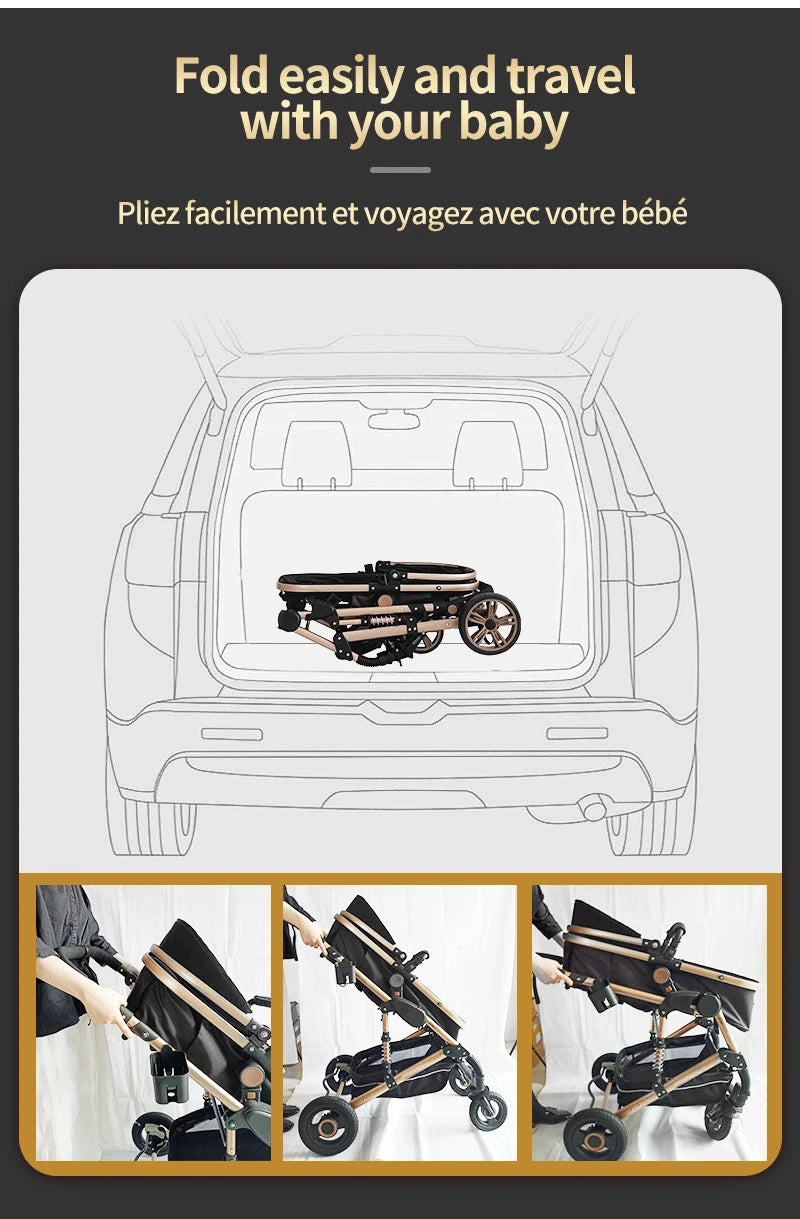 Poussette trio 3 en 1 pour bébé pliable