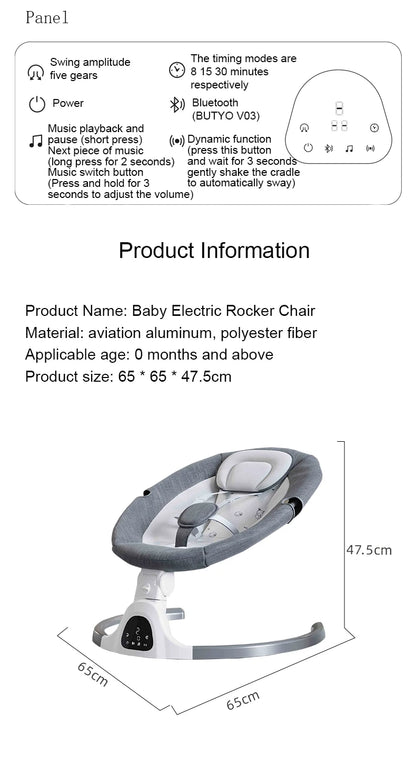 Berceau électrique et musical télécommandé pour bébé avec connexion Bluetooth