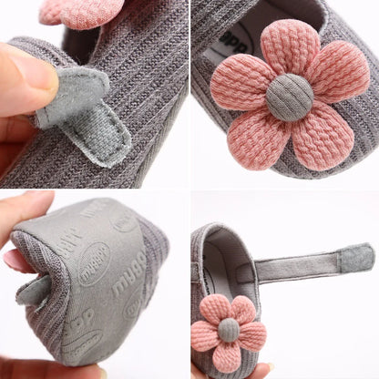 Chaussures en coton à motif de fleur pour nouveau-né