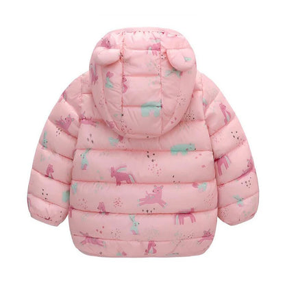 Doudoune bébé fille rose avec capuche à petites oreilles