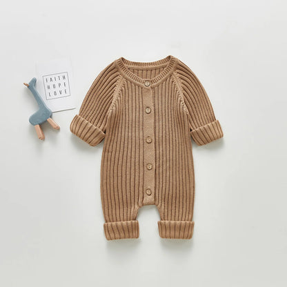 Barboteuse à manches longues tissu côtelé pour bébé