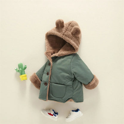 Manteau épais chaud en velours à capuche motif oreille d’ours