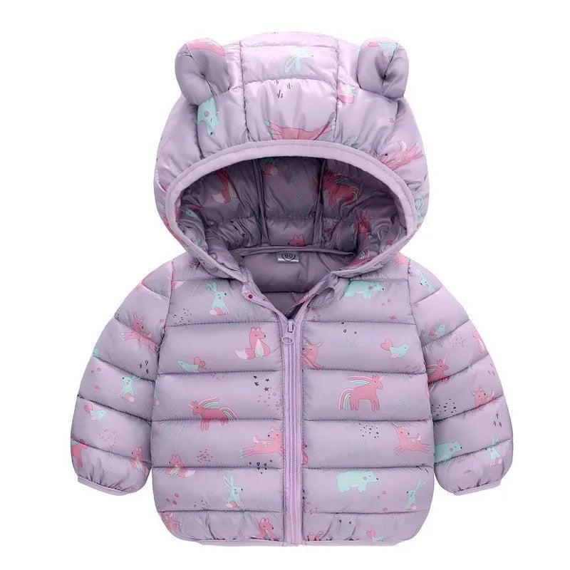 Doudoune bébé fille violette avec capuche à petites oreilles