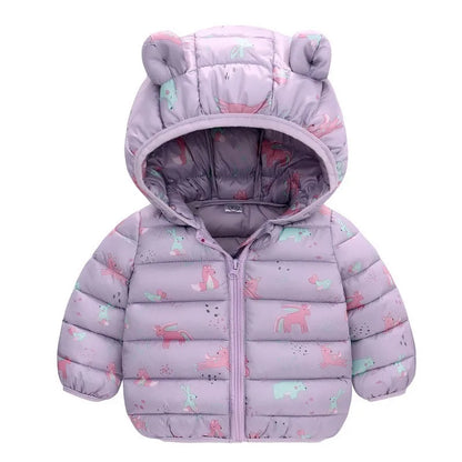Doudoune bébé fille violette avec capuche à petites oreilles