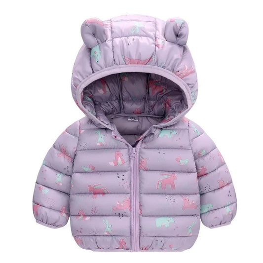 Doudoune bébé fille violette avec capuche à petites oreilles