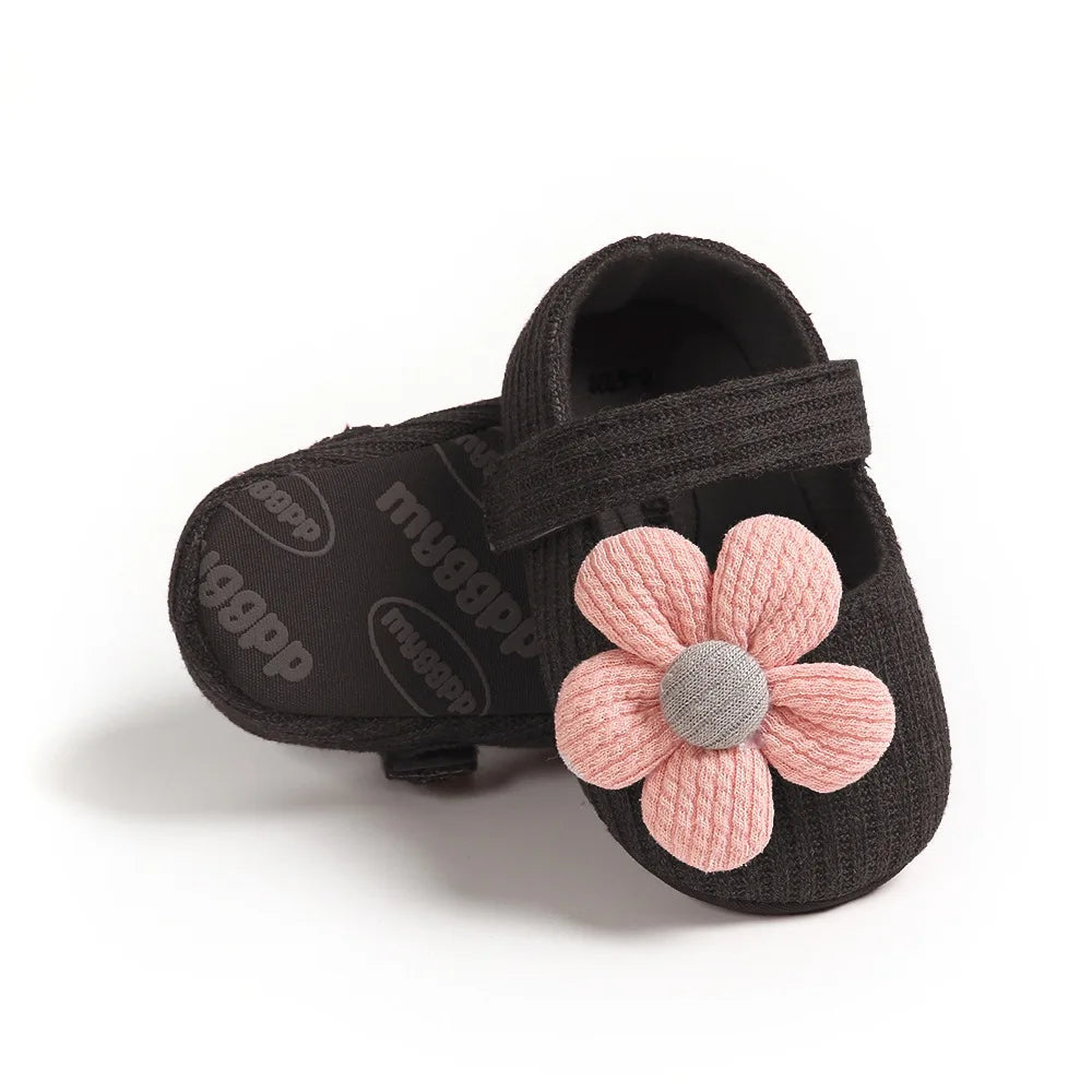 Chaussures en coton à motif de fleur pour nouveau-né
