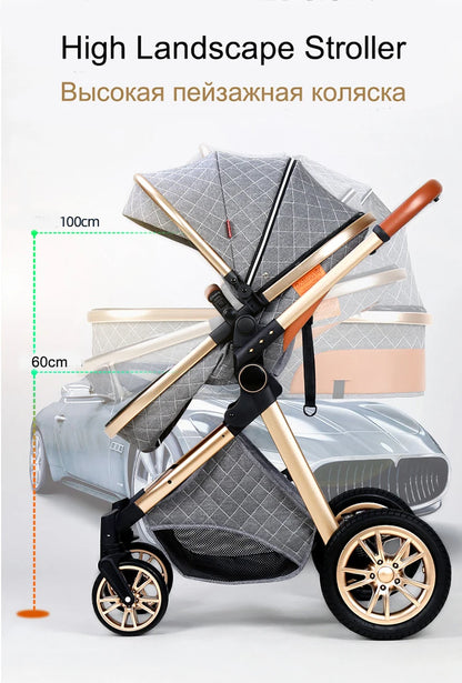 Poussette de bébé en cuir et aluminium