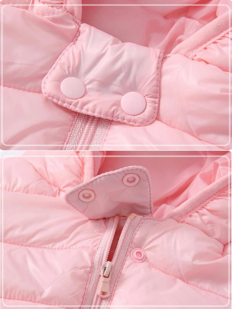 Doudoune bébé fille rose avec capuche à petites oreilles